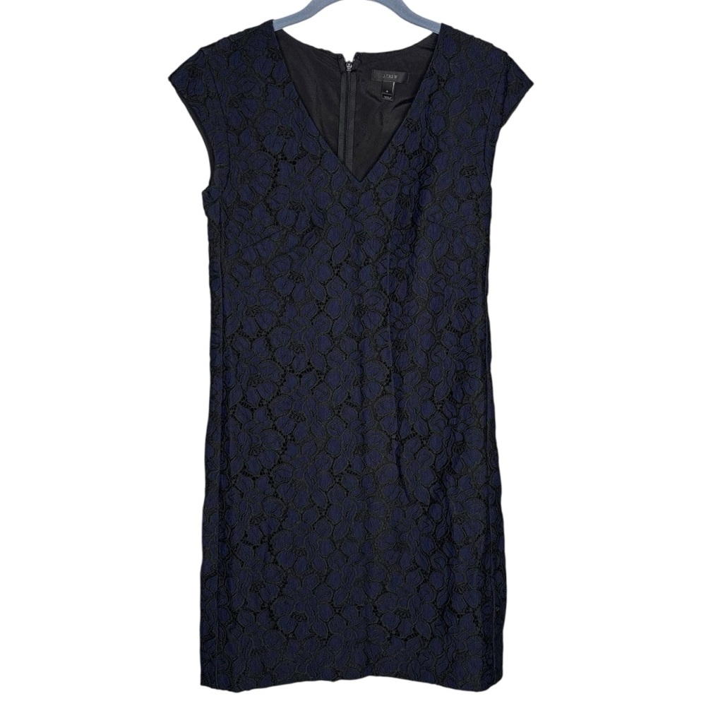 J. Crew dress sleeveless lace sheath vneck Navy black Lace women size 0 event